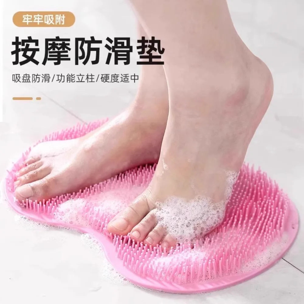 Shower Foot Scrubber Mat Back Washer Exfoliating Bath Wash Pad Wall Mounted Slip Suction Cups for Use in Cleaner Men and Women