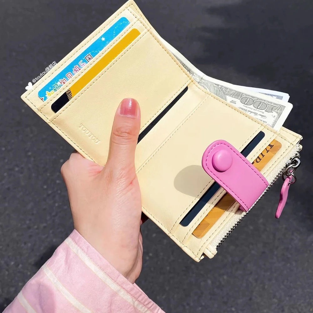 Women Cute Cartoon Embroidery Sausage Dog Wallet Zipper Coin Purse Double Fold Card Holder Wallet Ultra Thin Leather Money Clip