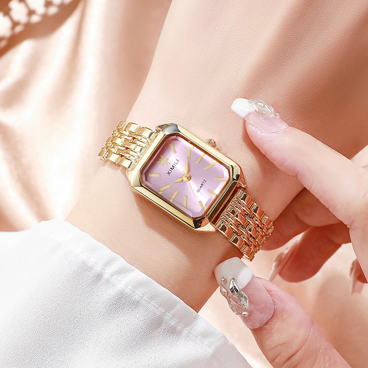 1/2/4PCS Elegant Rectangle Woman Quartz Watch Luxury Stainless Steel Band Ladies Wristwatches Relogio Feminino（Without Box）