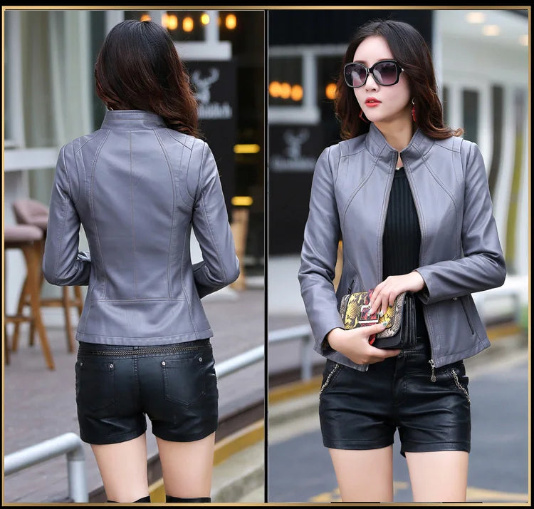 New Sheep Leather Jacket Women Spring Autumn 2026 Casual Fashion Motorcycle Jackets Female Streetwear Slim Chic Short Coat