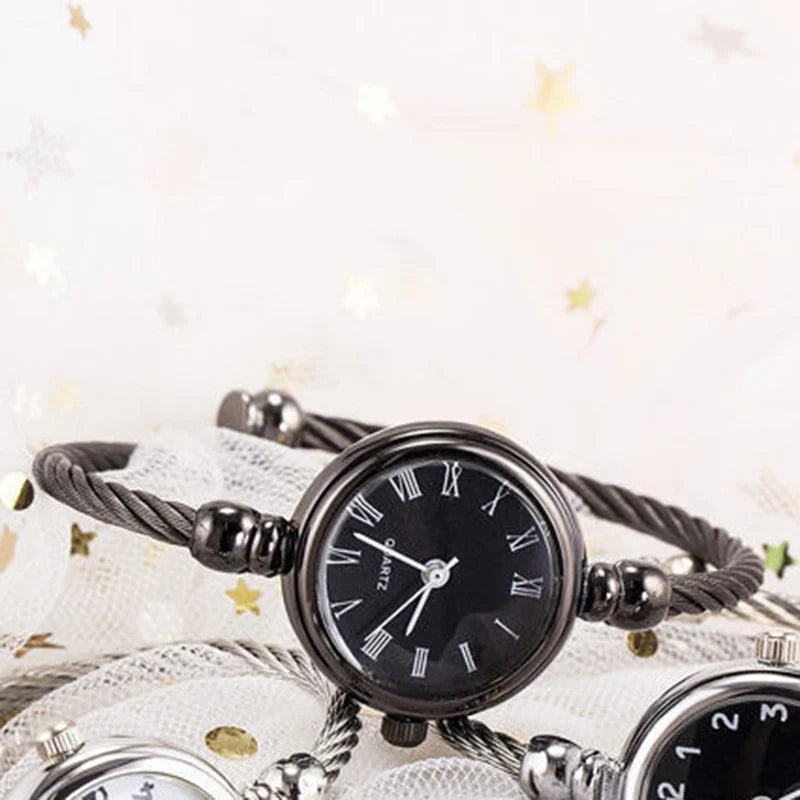 YIKAZE Small Gold Bangle Bracelet Luxury Watch Stainless Steel Retro Ladies Quartz Wristwatch Fashion Casual Thin Chain Watches