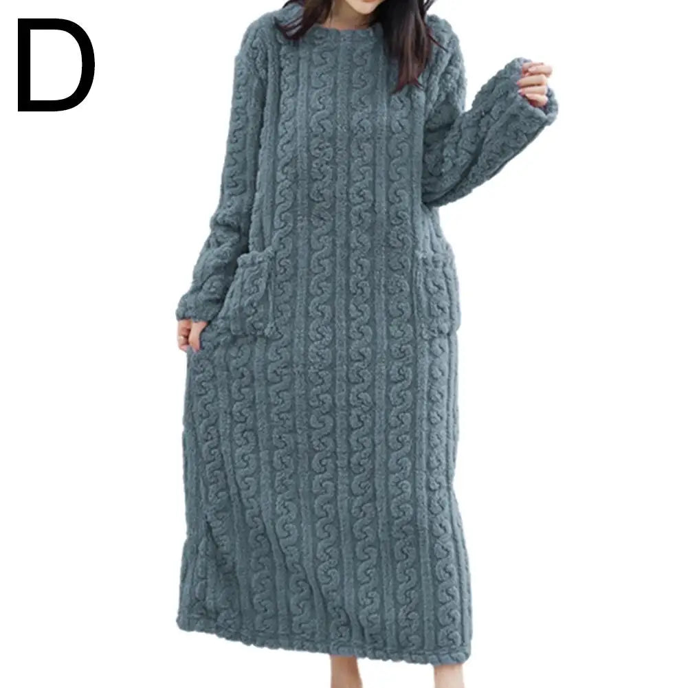 Coral Velvet Women's Nightgown Autumn And Winter Long Sleeve Double Pocket Flannel Nightgowns Women Loose Solid Sleepwear