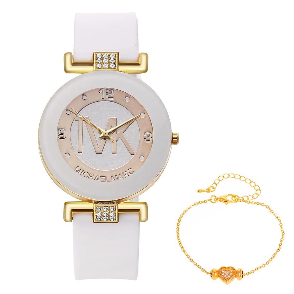 Fashion TVK Brand Women's Watch Simple Luxury Rhinestone Watch for Women Quartz Watch Casual Silicone Strap Ladies Clock