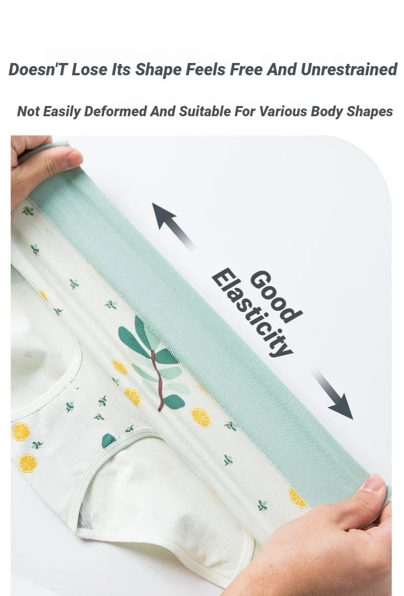 4Pcs Womens High Waisted Underwear Cute Fruit Print Breathable Oversized Briefs Comfortable Soft Stretchy Girls Panties