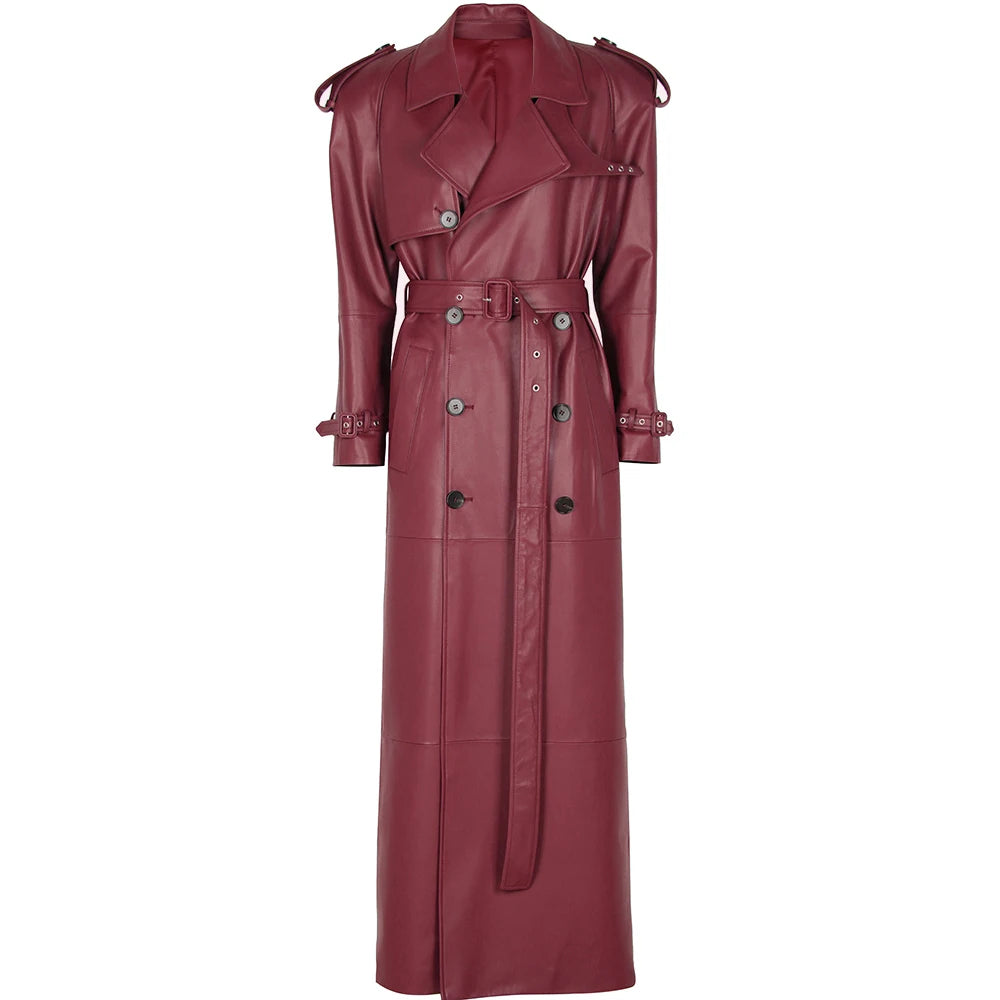 YOLOAgain 150cm Extra Length Real Leather Trench Coat Women Double Breasted Suede Coat Female