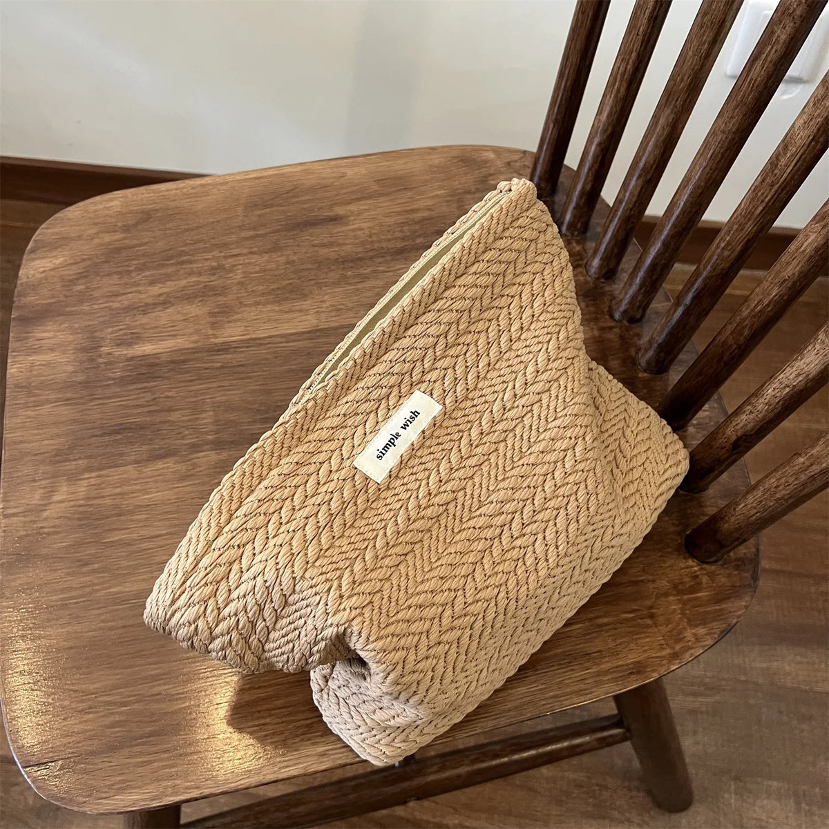 Handwoven Cotton Makeup Bag – Artistic Crochet Cosmetic Pouch with Zipper, Minimalist Clutch for Women