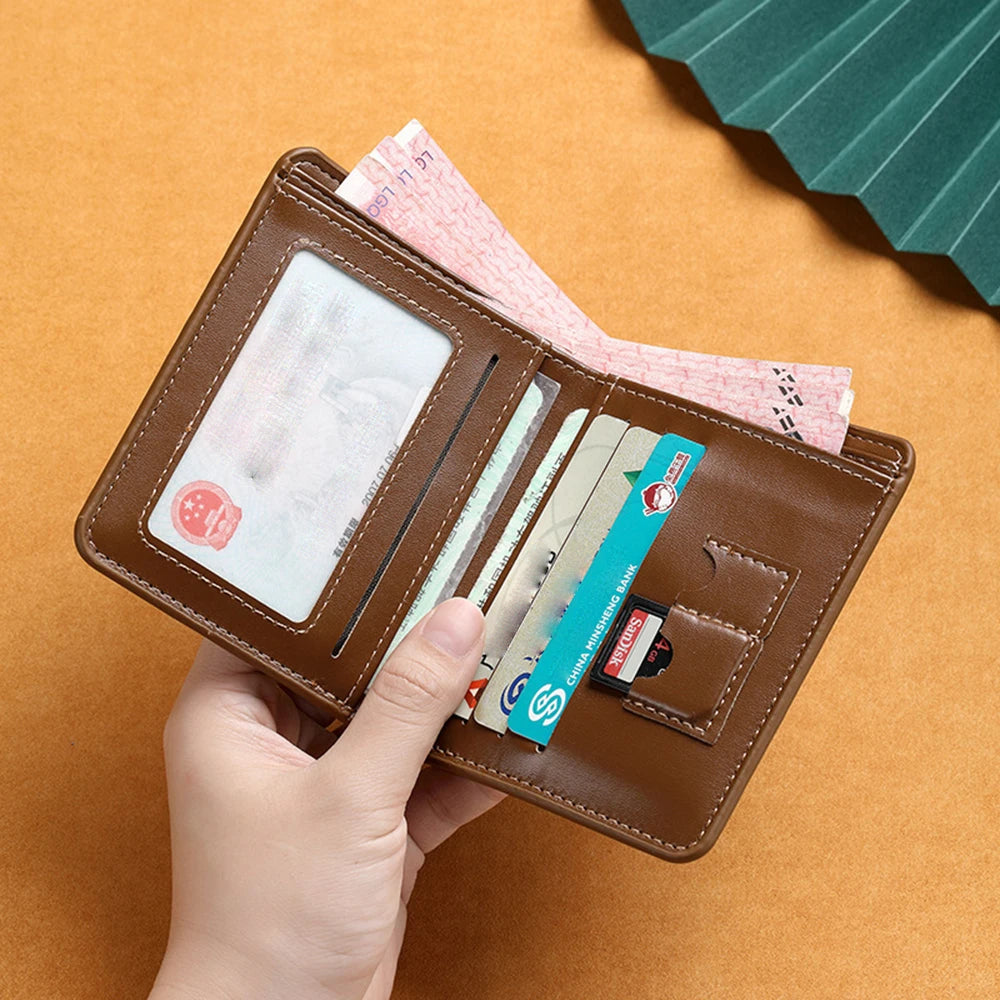 PU Leather RFID Wallet Men Slim Vertical Wallets Black Thin Short ID Credit Card Holder Minimalist Men's Brown Money Bag