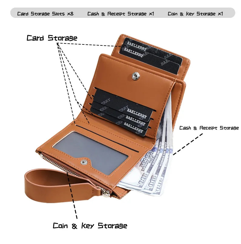 Baellerry Fashion Zipper Wallets Buckle Coin Purse Hand Women's Short Wallet Bifold Multi-slot Card Holder