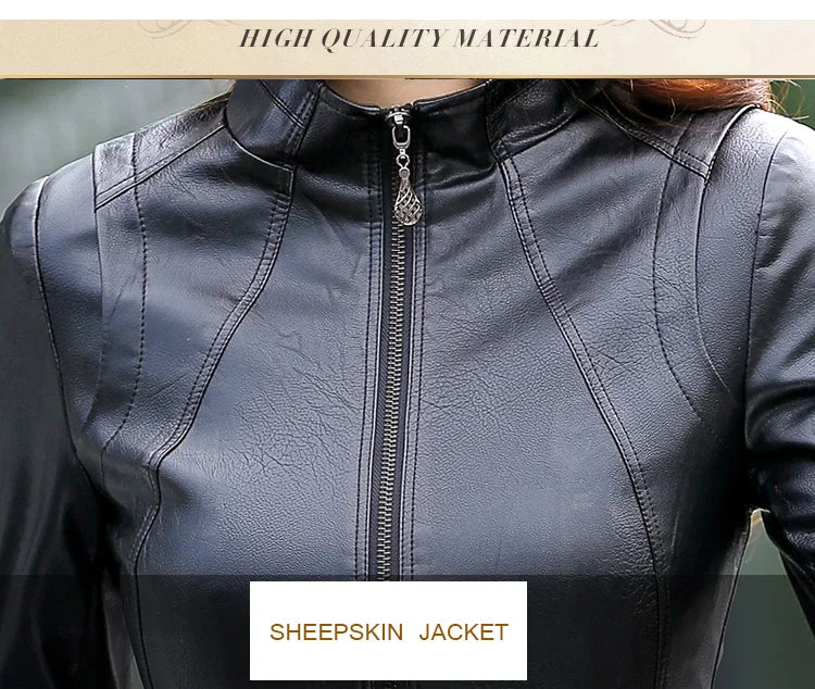 New Sheep Leather Jacket Women Spring Autumn 2026 Casual Fashion Motorcycle Jackets Female Streetwear Slim Chic Short Coat