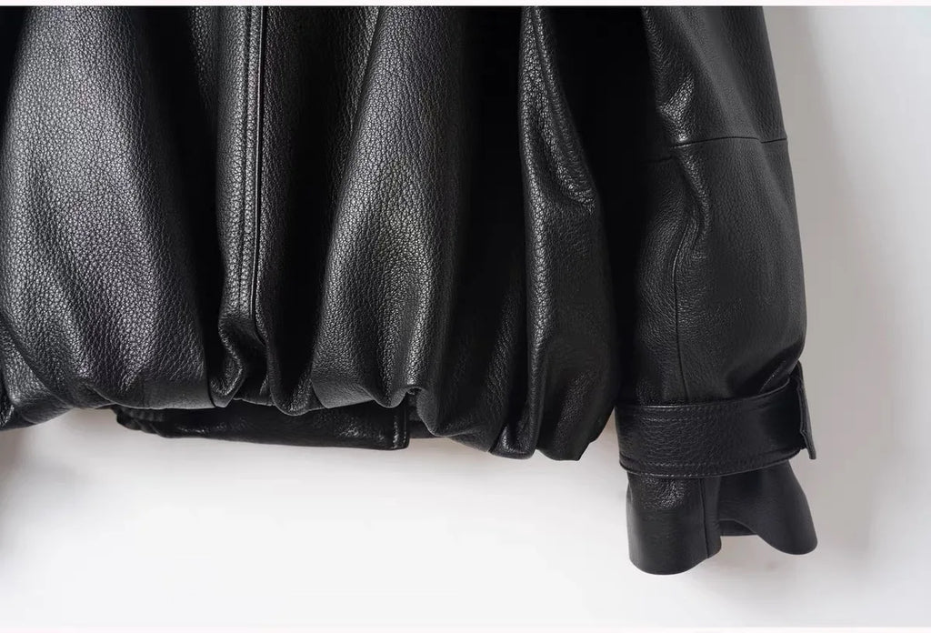 Fashion Real Leather Jacket for Women Modern Genuine Sheepskin Stand Up Collar Short Silhouette Coat Winter Tops Lapel