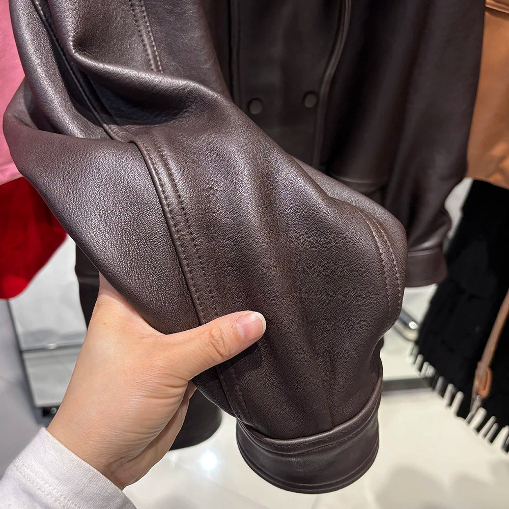 YOLOAgain 2025 Autumn Oversized Leather Jacket Coat Women High Quality Suede Jacket