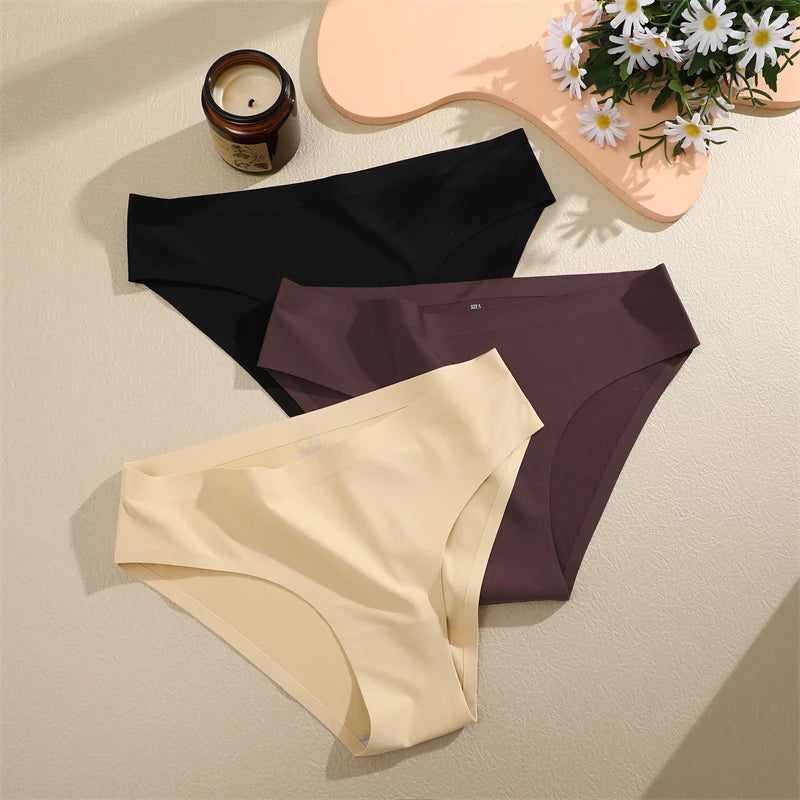 FINETOO 5PCS Seamless Panties for Women Sexy Ice Silk Underwear Soild Briefs Low Waist Comfortable Invisible Lingerie Intimates