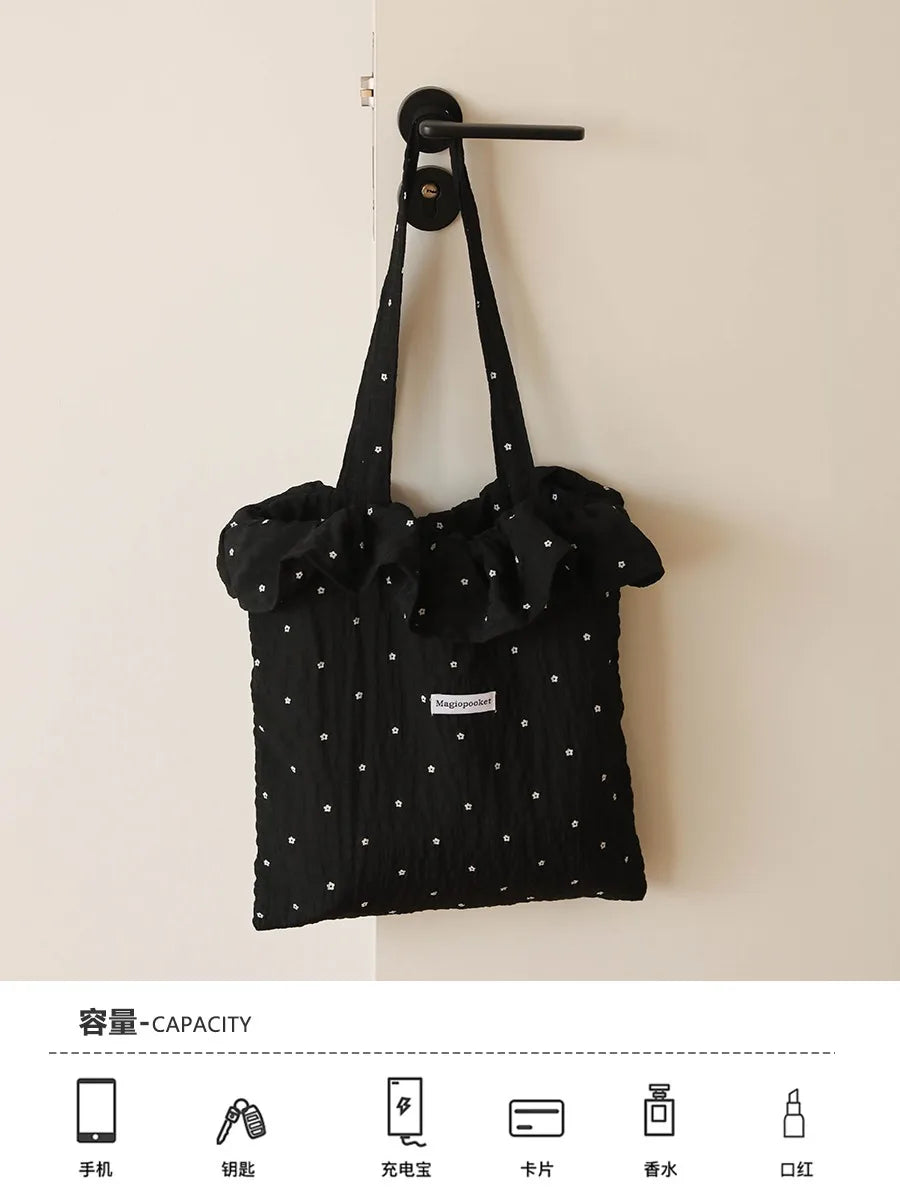 All-match Wave Point Chiffon Shoulder Bag Large Capacity Fairy Mesh Handbag Commuting Bag Korean Style Tote Bag Women