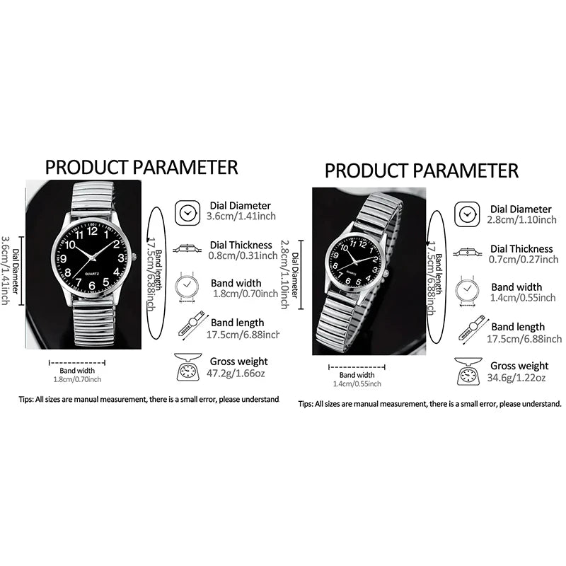 1/2PCS Fashion Couple Watches Simple Arabic Dial Men Quartz Watch Elastic Band Women Wristwatches