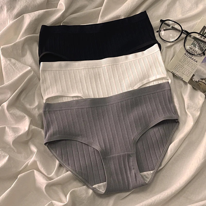 3PCS/Set Sports Style Cotton Women's Panties Girls' Underwear Breathable Mid Waist Shorts Sexy Lingerie Plus Size Solid Briefs