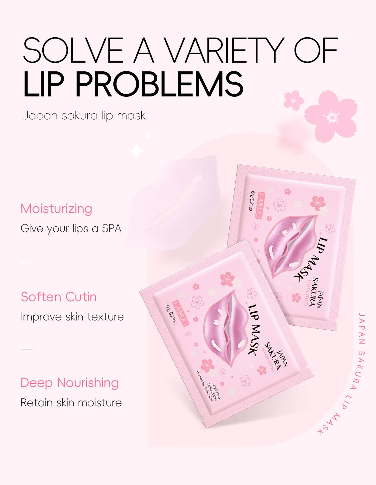 LAIKOU 5/10pcs Lip Mask Lip Care Moisturizing Hydrating Repair Lighten Lip Lines Labial Gel Patch Lips Pad Patches Care Products