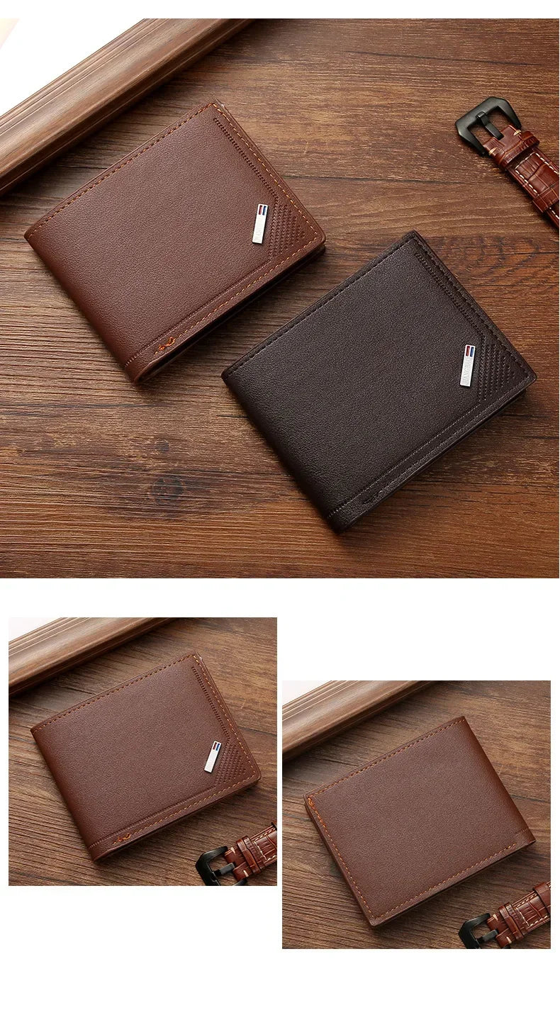 Men's Leather Short Wallet Thin Wallet Foldable Minimalist Soft Leather Wallet