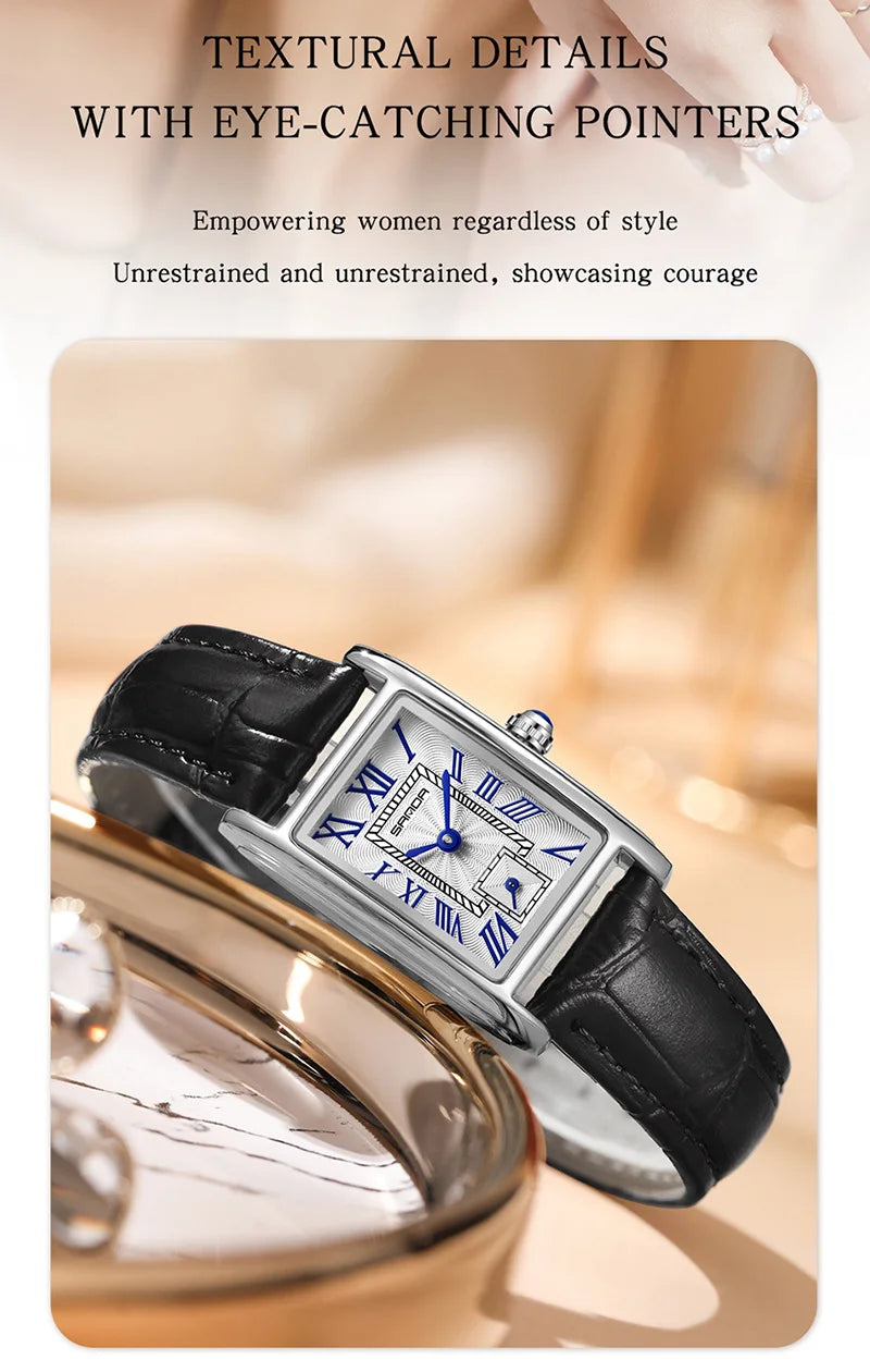 SANDA 1116 Elegant Women's Quartz Watch Casual Rectangular Waterproof Steel Leather Strap Casual Business Women's Watch часы