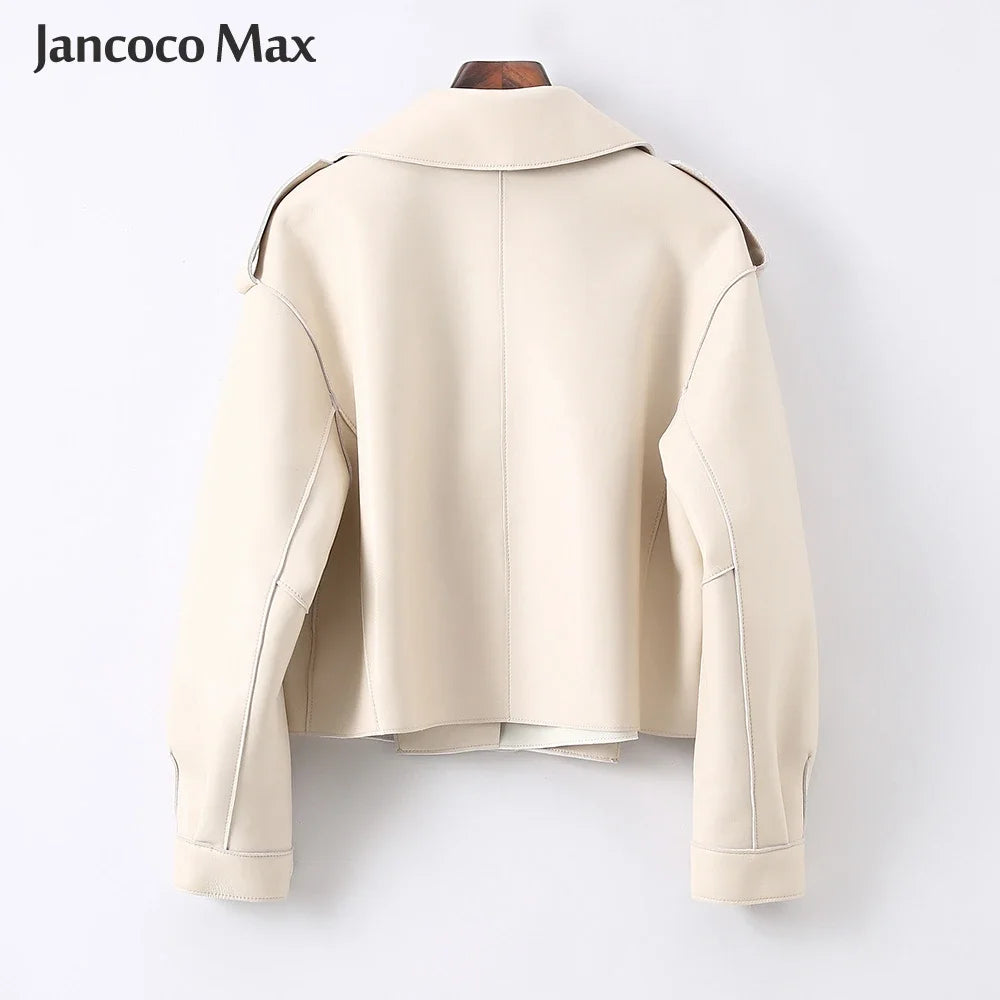 Sheepskin Coat For Women Leather Jacket Winter Spring Moto Biker Genuine Top Quality Black S7547