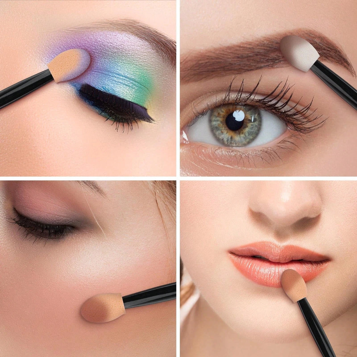 100/200Pcs Double-Headed Eyeshadow Brush, Disposable Dual Sided Eyeshadow Brush Double Ended Sponge Applicator Oval Tipped