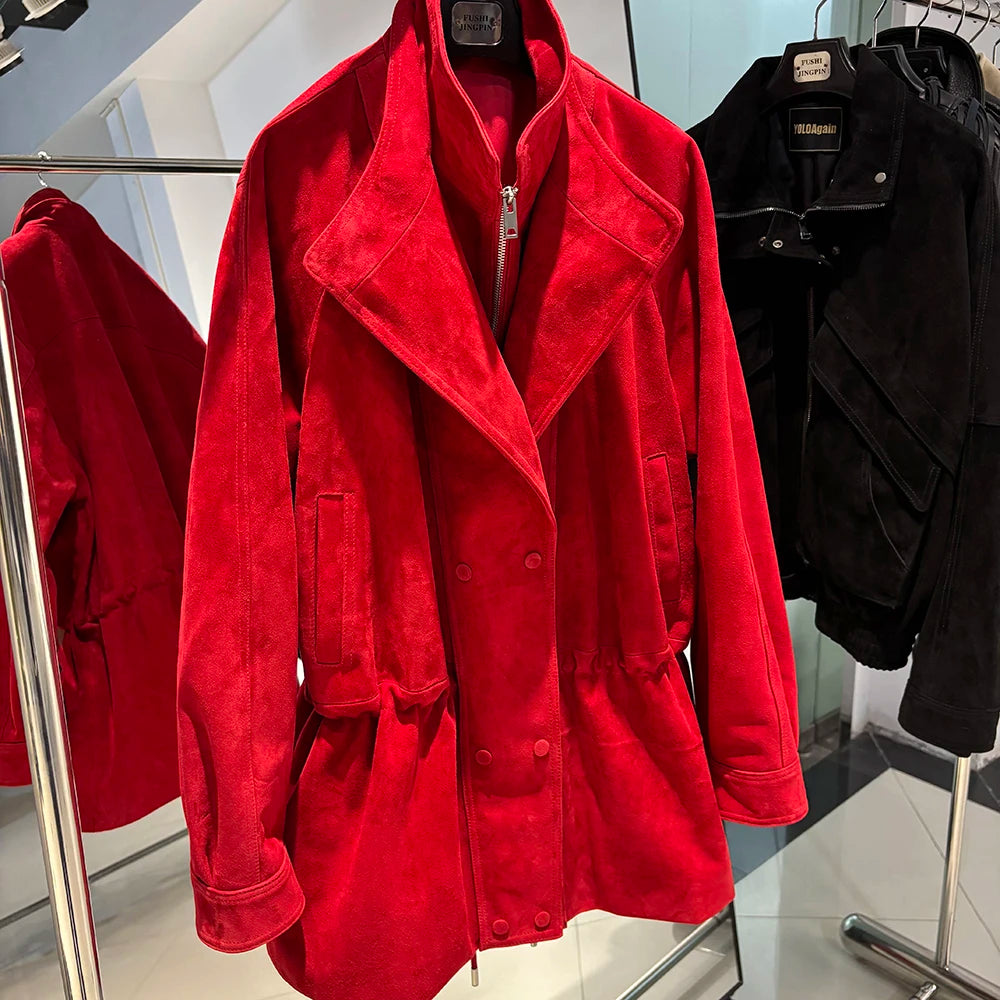 YOLOAgain 2025 Autumn Oversized Leather Jacket Coat Women High Quality Suede Jacket