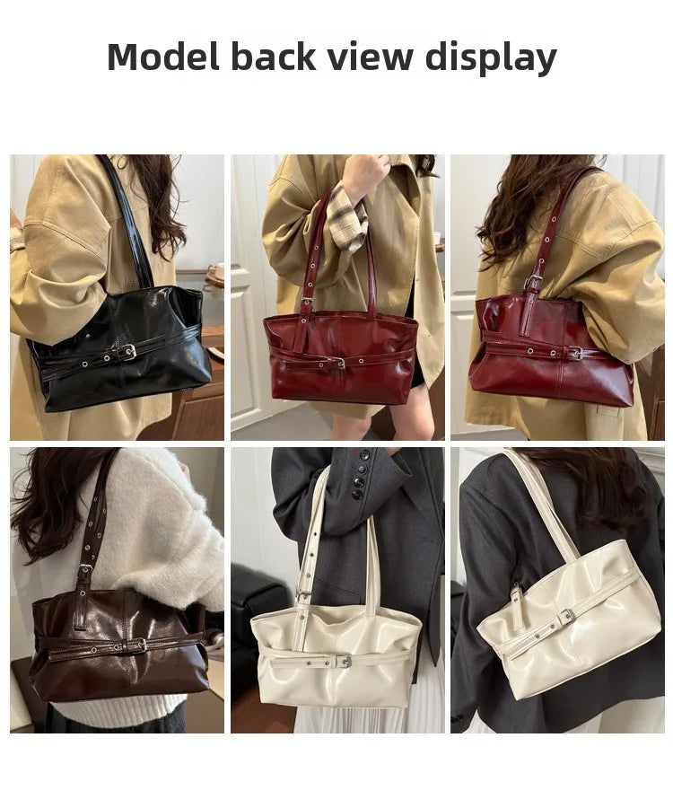Large Capacity Women's Shoulder Bag Tote Commuter Bag Simple Vintage Cross-Border New Style Bag Versatile Sensation 2025
