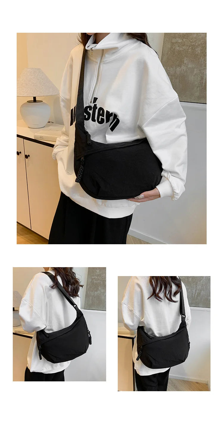 Women'S Simple Solid Color Canvas Dumpling Bag Casual Handbag Personalized Men'S Shoulder Bag Daily Use