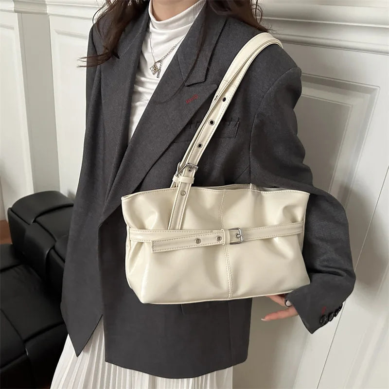 Large Capacity Women's Shoulder Bag Tote Commuter Bag Simple Vintage Cross-Border New Style Bag Versatile Sensation 2025