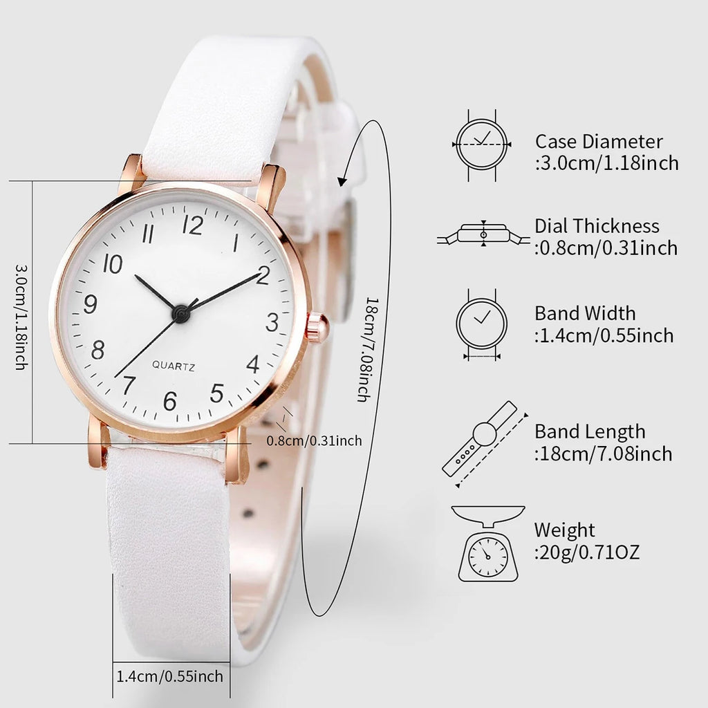 5/6PCS Fashion Women's Quartz Watch Leather Band Analog Quartz Watches with Diamond Jewelry (Without Box)