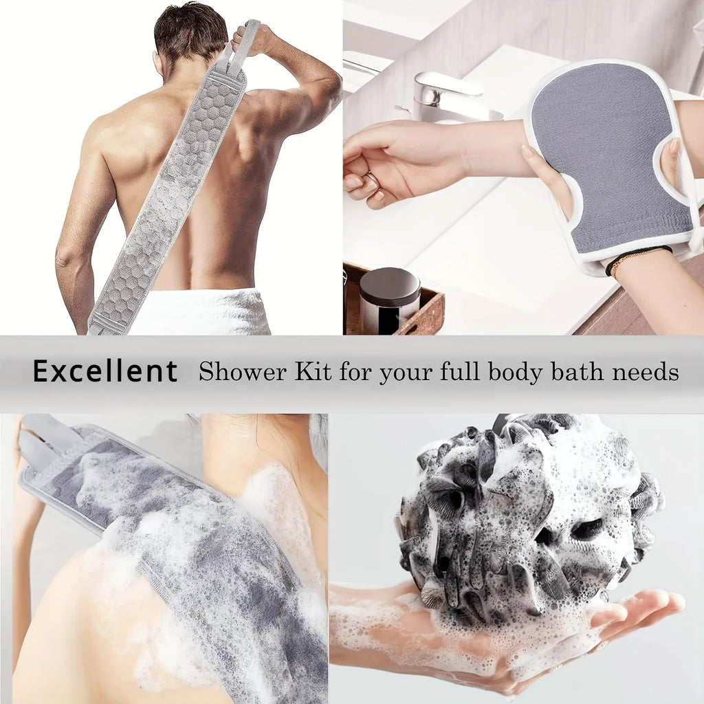 3pcs Exfoliating Body Scrubber Set with Back Scrubber Bath Glove Shower Loofah Sponge for Deep Clean Skin Vitalize Body Care
