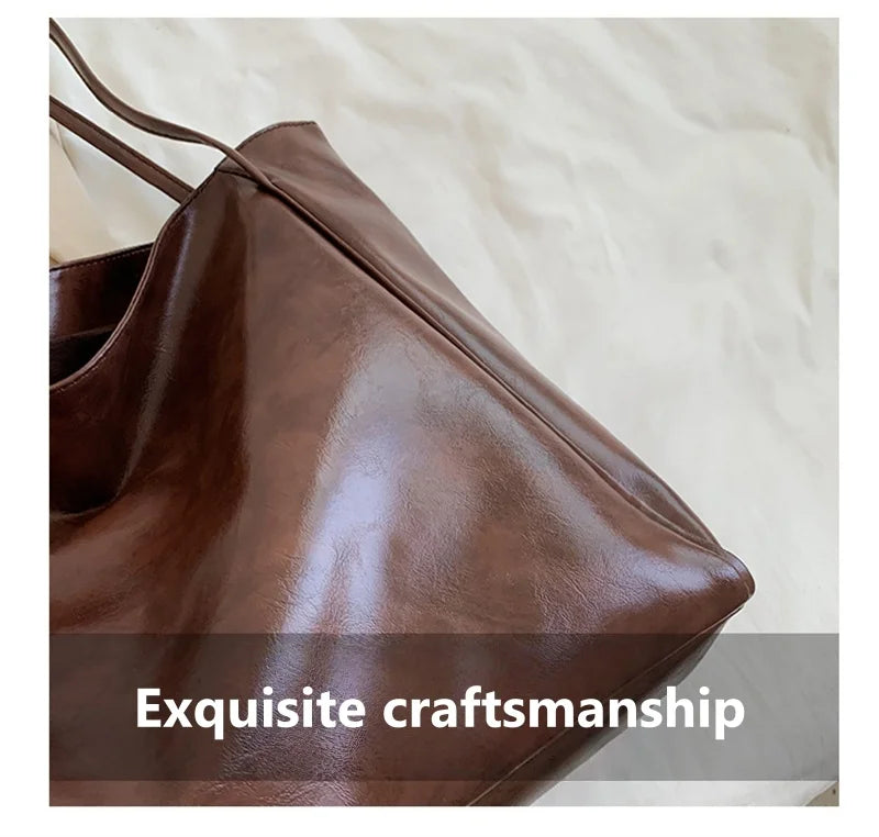 Women Tote Bag Fashion Underarm Pouch Large Capacity Soft Pu Leather Shoulder Bag Retro Crossbody Bag Casual Portable BucketBags
