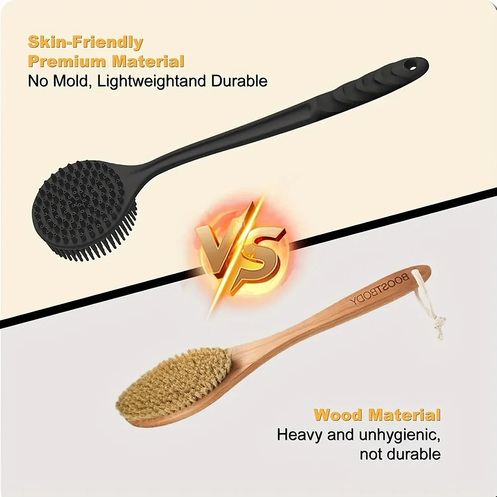 1pc Silicone Back Scrubber Brush for Shower Long Handle Body Deep Cleansing and Exfoliating Massage Double-Sided Soft Bristles