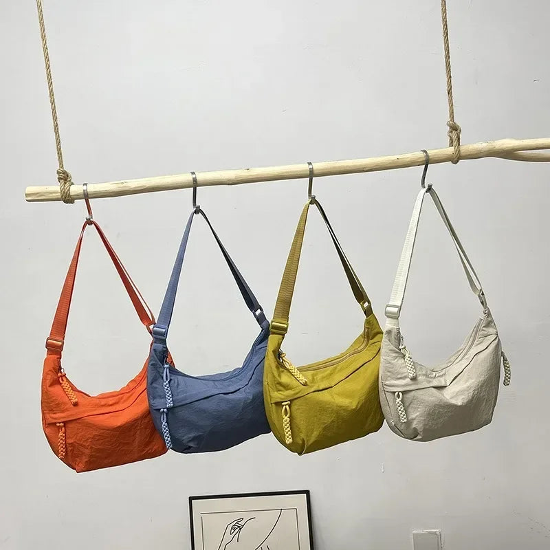 Women'S Simple Solid Color Canvas Dumpling Bag Casual Handbag Personalized Men'S Shoulder Bag Daily Use