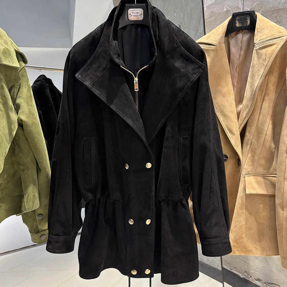 YOLOAgain 2025 Autumn Oversized Leather Jacket Coat Women High Quality Suede Jacket