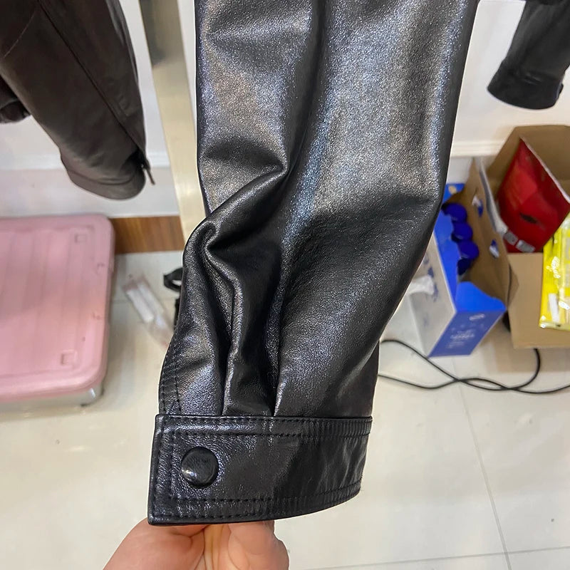Women Spring Black Genuine Sheepskin Leather Short Jacket Coat Autumn Real Leather Jacket
