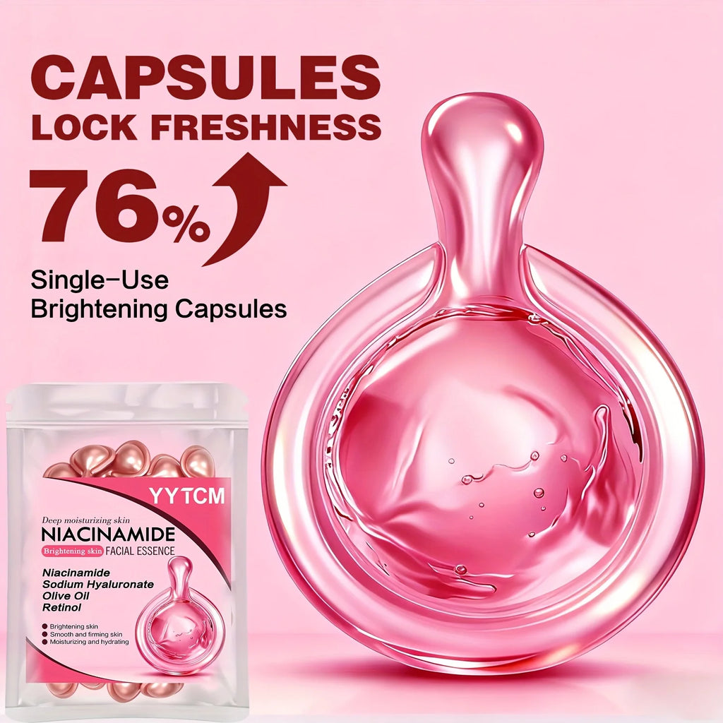 Niacinamide Facial Essence Capsules, Containing Retinol, Olive Fruit Oil, Gardenia Extract, Brighten Skin Tone, Moisturize and Hydrate, Smooth and Refine Skin (0.5Gx30 Capsules)/Bag-1 Bag