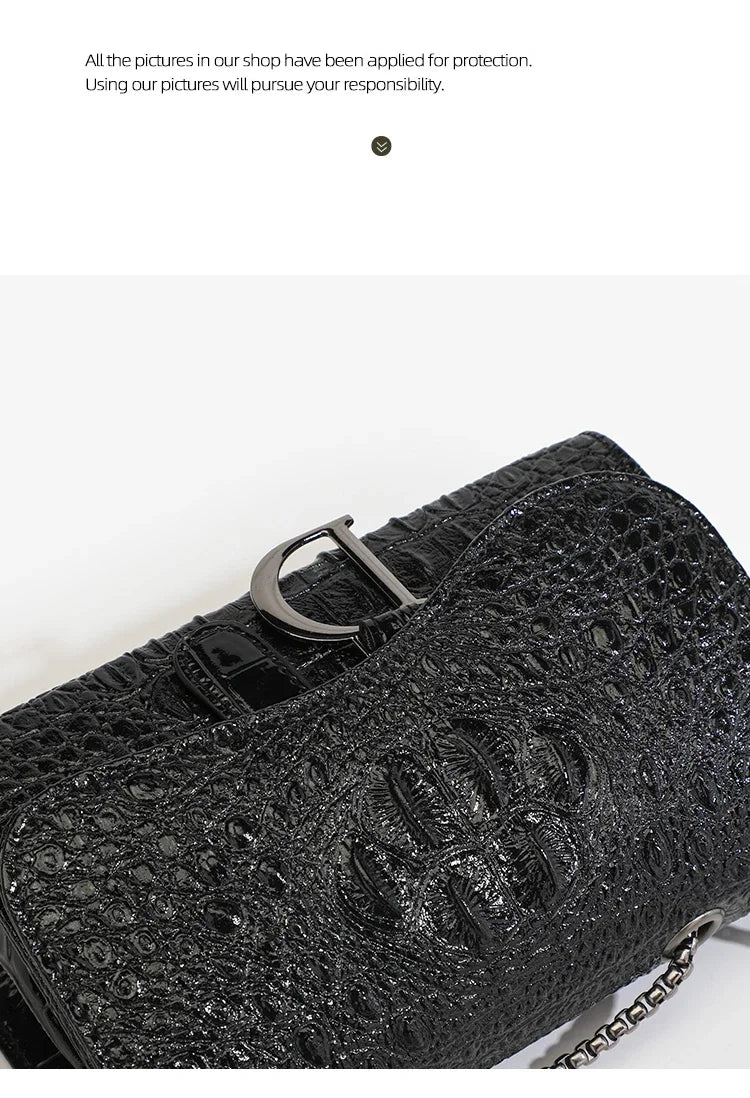 Fashion Ladies Croc Pattern Sequined Chain Crossbody Bag D‑Buckle Shoulder Messenger Handbag Women Evening Party Purse