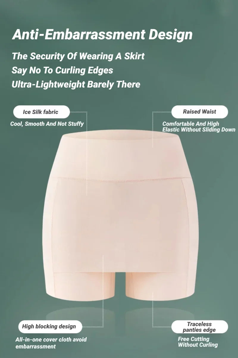 CHUANGERM Women's Ice Silk High Waist Tummy Control Seamless Safety Shorts Thin Double Layer Under Skirt Boxer Shapewear Panty