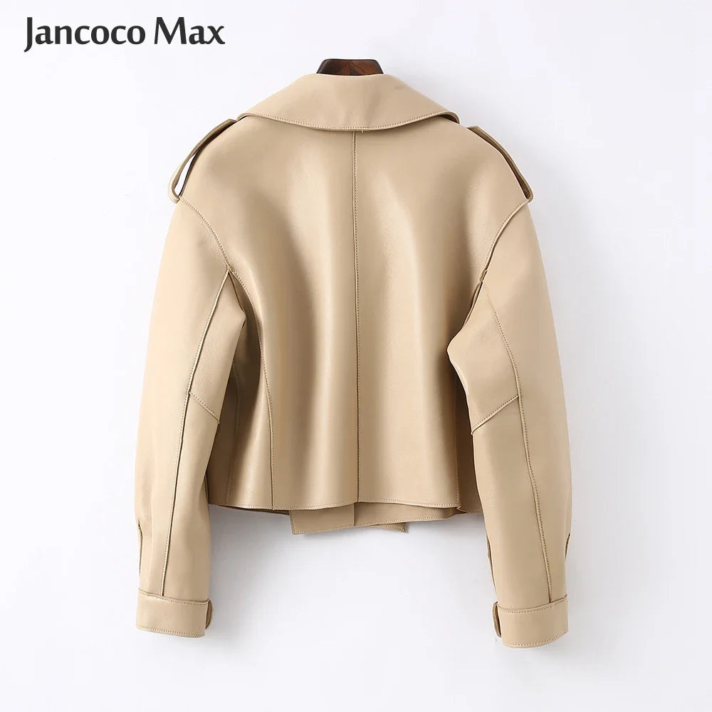 Sheepskin Coat For Women Leather Jacket Winter Spring Moto Biker Genuine Top Quality Black S7547