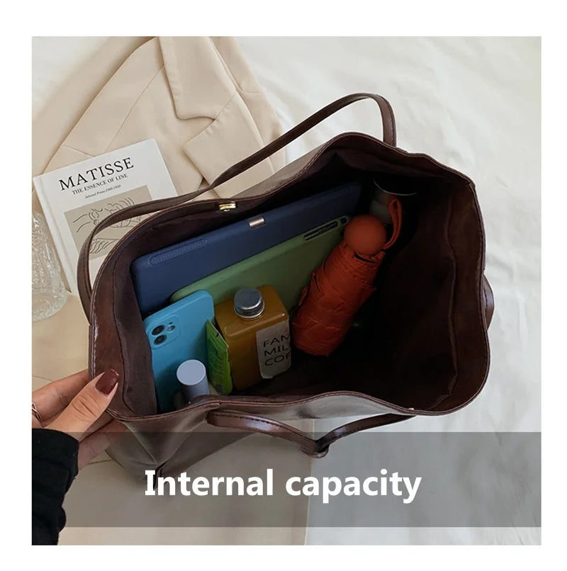 Women Tote Bag Fashion Underarm Pouch Large Capacity Soft Pu Leather Shoulder Bag Retro Crossbody Bag Casual Portable BucketBags