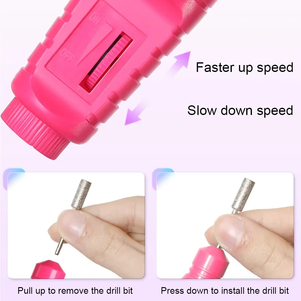 6 In 1 Electric Nail Drill Set Portable Nail Grooming Tool Includes Drill Bits Power Cord Suitable for Nail Filing and Buffing