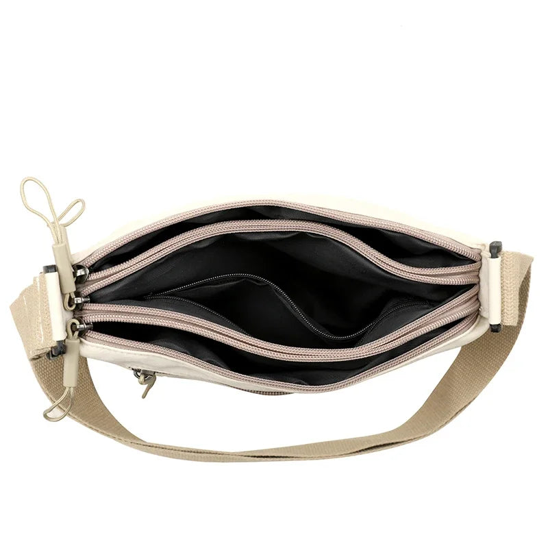 3 Main Pockets High Capacity Shoulder Crossbody Bag for Women Multi-pocket Purse Canvas Handbag Suitable for Mothers Shopping