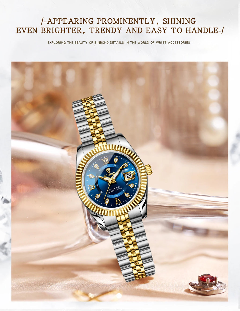 BINBOND Quartz Watches For Women Luminous Waterproof Stainless Steel Ladies Watch Montre Femme Luxe De Marque Reloj With Box