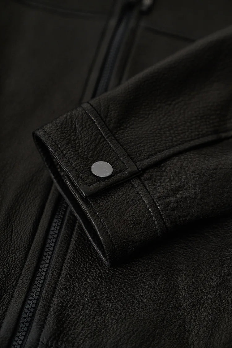 Real Leather Jacket Women Autumn High Stand Collar Drawstring Double Zippers Locomotive Retro Short Sheepskin Coat Kurtka Damska