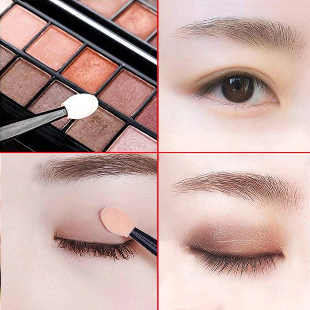 100/200Pcs Double-Headed Eyeshadow Brush, Disposable Dual Sided Eyeshadow Brush Double Ended Sponge Applicator Oval Tipped
