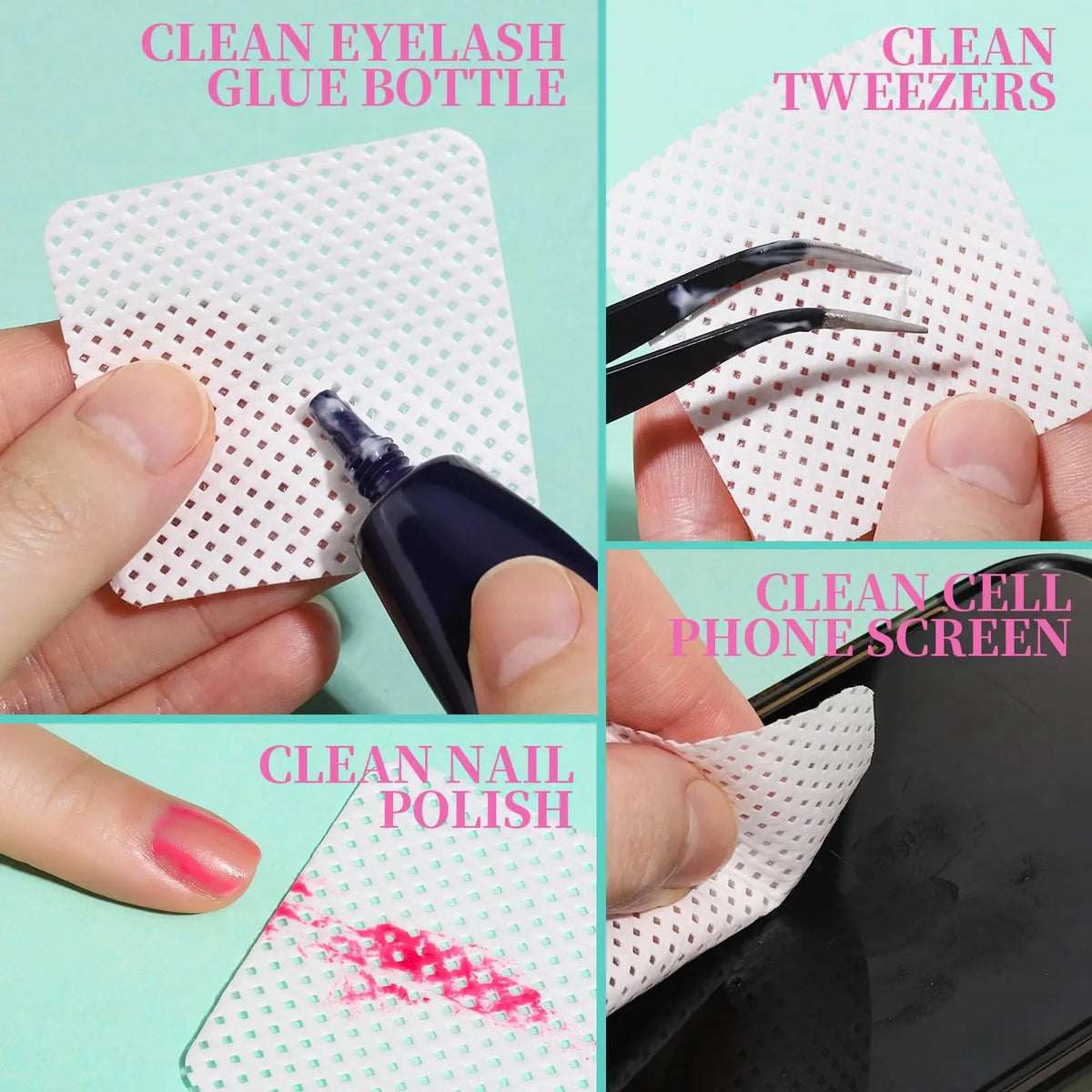 200Pcs/Box Lint Free Nail Wipes Eyelash Extension Glue Wipes Cleaner Cloth Non-Woven Fabric Nail Gel Remover Cotton Pad