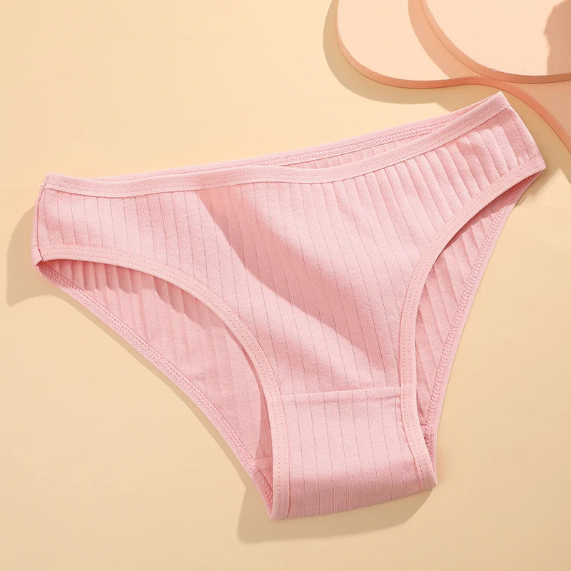 FINETOO 6PCS/SET Women's Cotton Panties Sexy Soft Striped Underpants Solid Color Briefs Female Comfortable Stretch Lingerie M-XL