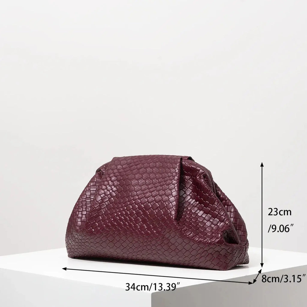 Vintage Artificial Leather Woven Pattern Clutch Bag，Burgundy Bag，Prom Dresses for Women，Large Capacity Women Purse
