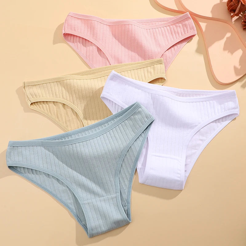 FINETOO 6PCS/SET Women's Cotton Panties Sexy Soft Striped Underpants Solid Color Briefs Female Comfortable Stretch Lingerie M-XL