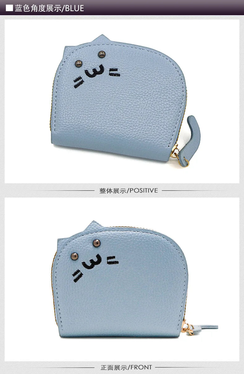Women's Wallets New Cartoon Cat Compact Kawaii Cute Fashionable Trendy Small Card Bags Portable Large Capacity Coin Purses Girl
